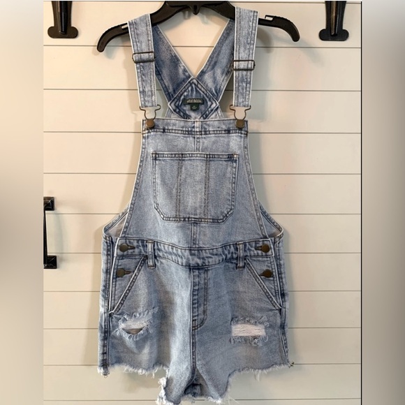 Denim Distressed Overalls - Picture 1 of 4